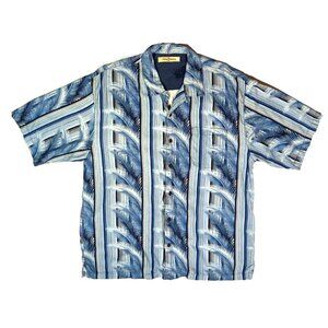 Tommy Bahama Shirt Mens XL Blue Short Sleeve 100% Silk Hawaiian Shirt Button Up
